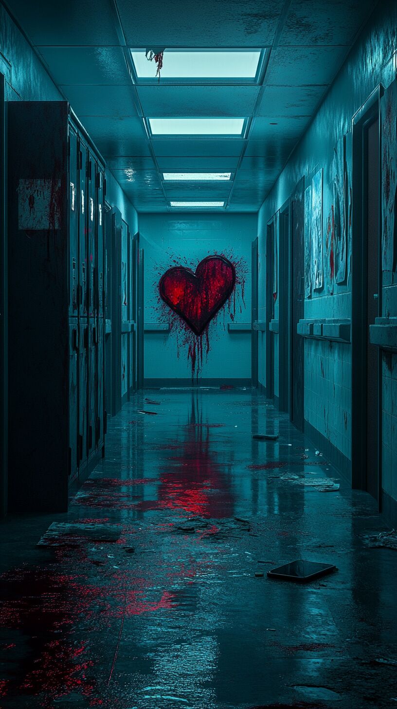 a bleeding heart in a school hallway
